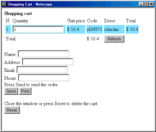 shopping cart preview